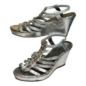 Rialto Strappy Silver Wedge Sandals w/ Rhinestones